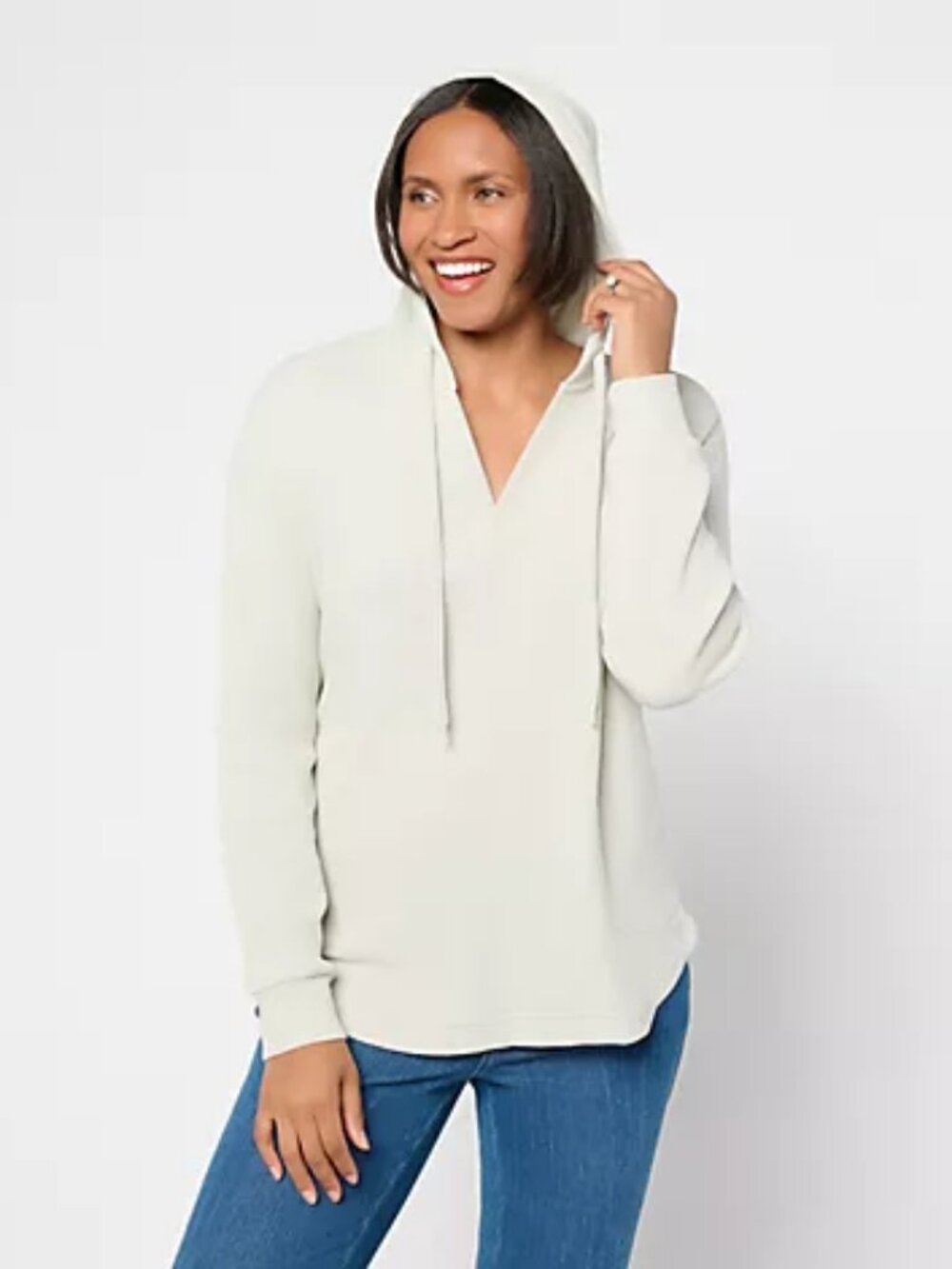 Belle by Kim Gravel Snow Washed Waffle Miss Jo Hoodie, Seagrass Sz L a724063